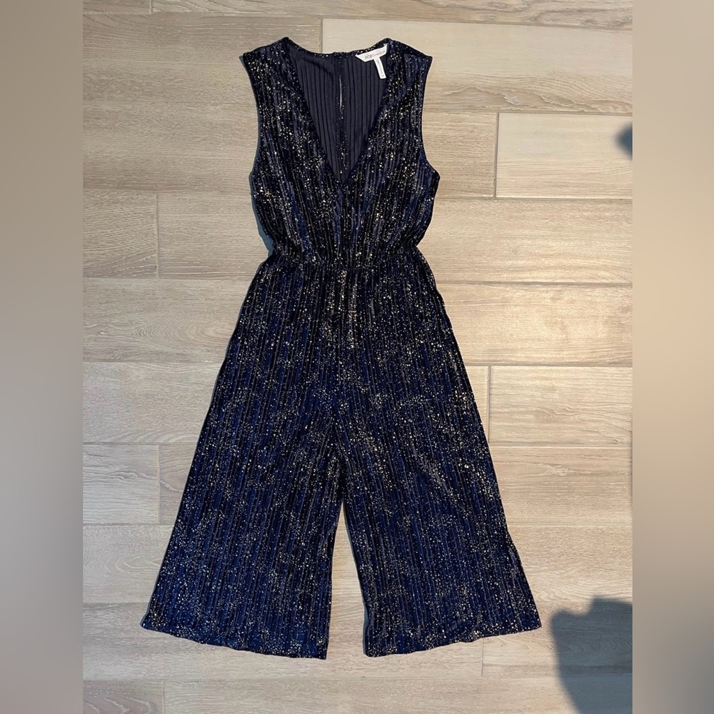BCBGeneration Navy and Gold Jumpsuit Romper XS